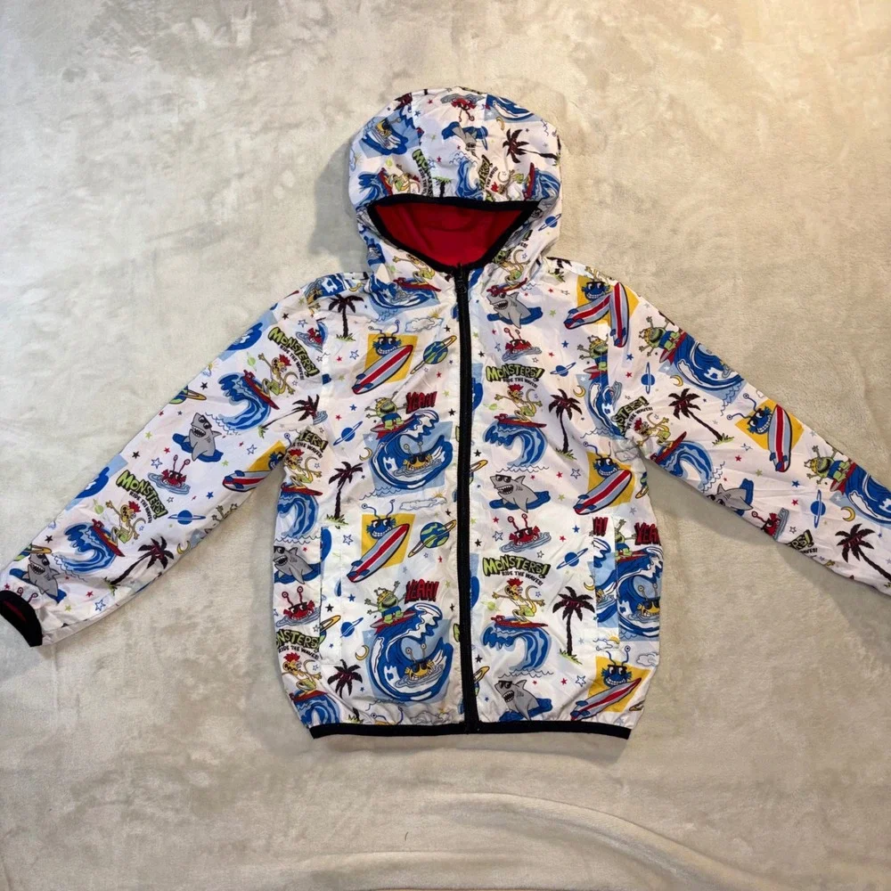 365 Kids Garanimals Reversible Monster Surf Windbreaker Jacket Red White Size 7